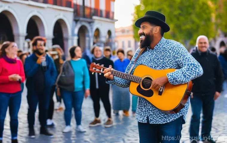 거리공연을 위한 홍보 전략 - **Prompt:** A dynamic street musician, a charismatic guitarist with a worn acoustic guitar, performs...