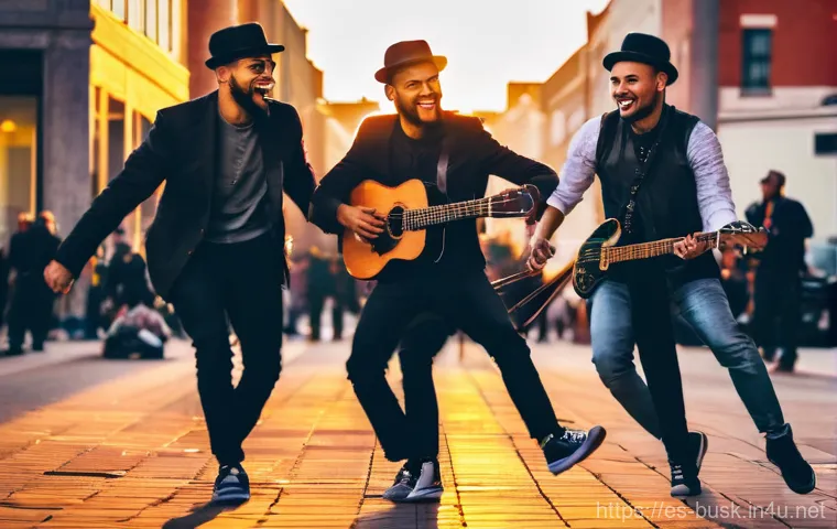 거리공연과 대화형 공연 - Here are three detailed image prompts in English, adhering to all guidelines: 거리공연과 대화형 공연 - Here are three detailed image prompts in English, adhering to all guidelines: