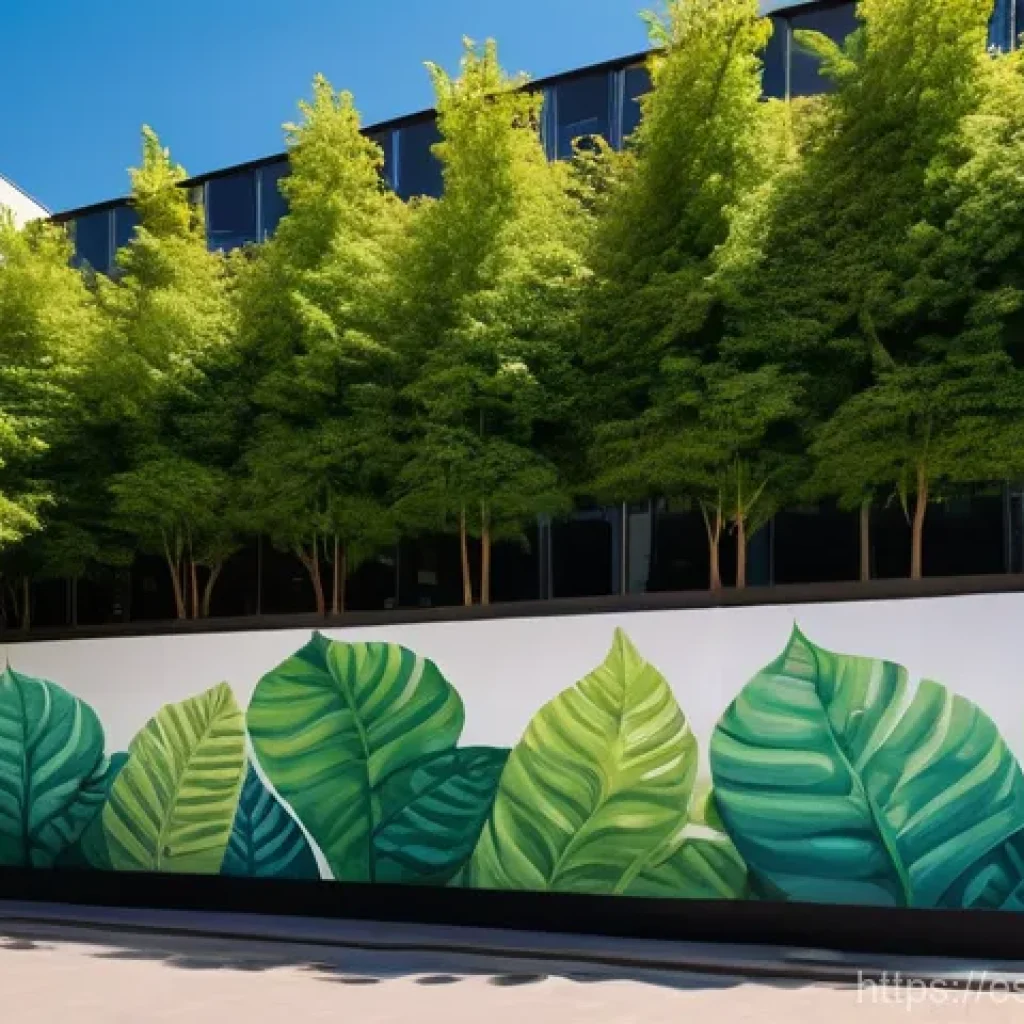 거리공연과 환경 보호 - A vibrant, photorealistic street mural on the side of a modern building in a bustling, sunny Europea...