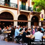 Home 13 거리공연과 장소 마케팅 - **A Vibrant Evening in Gràcia, Barcelona:** A lively, bustling plaza in the Gràcia neighborhood of B...