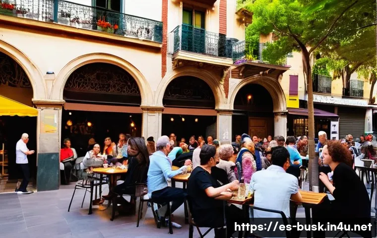거리공연과 장소 마케팅 - **A Vibrant Evening in Gràcia, Barcelona:** A lively, bustling plaza in the Gràcia neighborhood of B...